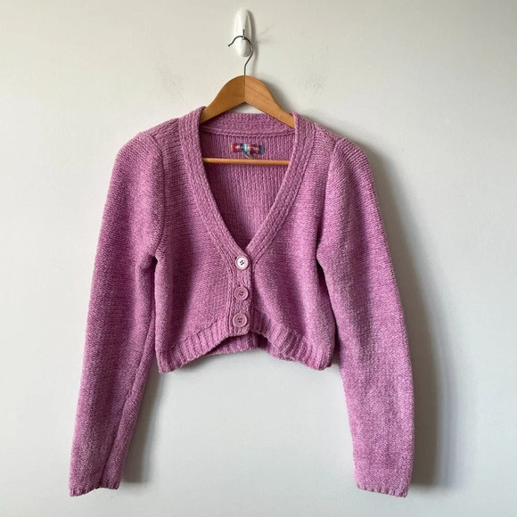 Urban Outfitters Dina Plush Soft Knit Cardigan Violet Purple Sz Medium - Picture 1 of 9